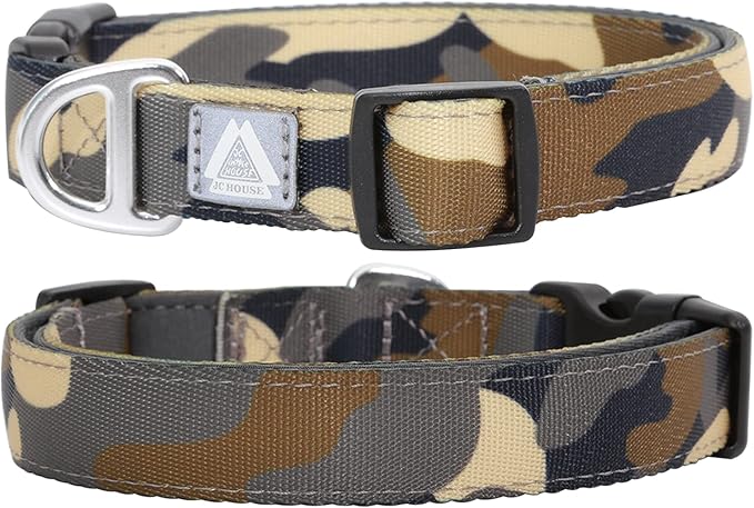 Soft Padded Dog Collar, Neck 16’’-25’’Adjustable Heavy Duty Collar with 3M Reflective Logo for Medium, Large Dogs, Camo Green, L
