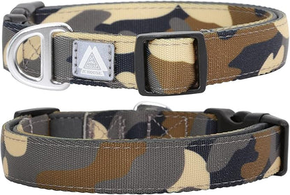 Soft Padded Dog Collar, Neck 16’’-25’’Adjustable Heavy Duty Collar with 3M Reflective Logo for Medium, Large Dogs, Camo Green, L