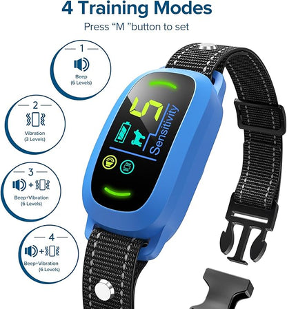 FAFAFROG Bark Collar, Rechargeable Dog Bark Collar with 5 Adjustable Sensitivity and Intensity Beep Vibration, Anti Barking Collar for Small Medium Large Breed Dogs (Blue)