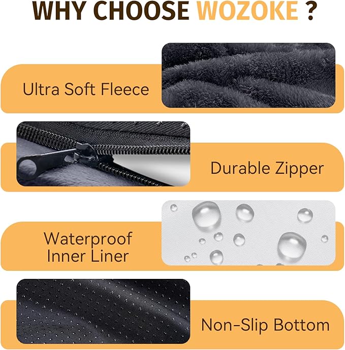 Orthopedic Washable Large Dog Bed: Waterproof Dog Bed with Bolsters - XXL Orthopedic Removable Cover for XXL Large Sized Pet - Non-Slip - Dark Gray