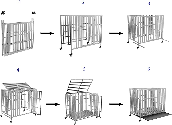 37" 42" 48" Heavy Duty Dog cage Stainless Steel Metal Kennel and Crate, Collapsible for Medium to Large Dogs, Easy to Assemble pet Pen with Four Lockable Wheels, Black Tray(37in)