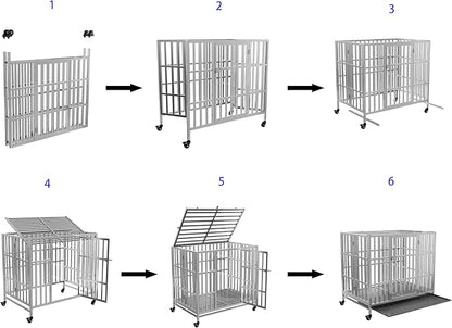 37" 42" 48" Heavy Duty Dog cage Stainless Steel Metal Kennel and Crate, Collapsible for Medium to Large Dogs, Easy to Assemble pet Pen with Four Lockable Wheels, Black Tray(37in)