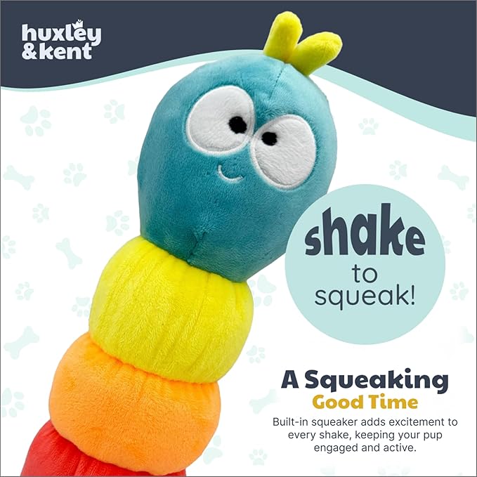 Huxley & Kent Funny Dog Toy w/Squeaker – Power Plush Squeaky Dog Toys for Small, Medium & Large Dogs – Soft Stuffed Animal for Indoor Play & Fetch - Fetchies® Caterpillar, Large