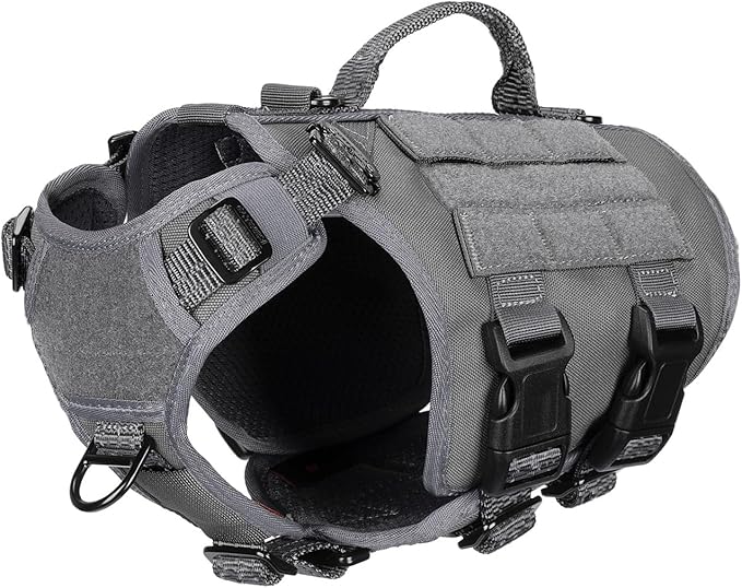 ICEFANG GN3 Tactical Dog Harness with 6X Buckle,Dog Molle Vest with Handle,3/4 Body Coverage,Hook and Loop Panel for ID Patch,No Pulling Front Clip (XS (17"-23" Girth), Wolf Gray)