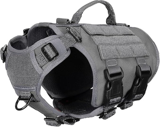 ICEFANG GN3 Tactical Dog Harness with 6X Buckle,Dog Molle Vest with Handle,3/4 Body Coverage,Hook and Loop Panel for ID Patch,No Pulling Front Clip (XS (17"-23" Girth), Wolf Gray)
