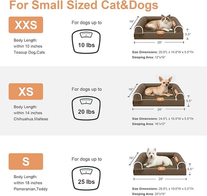 Small Dog Bed Orthopedic Washable: Beds Bolster Small Sized Dogs Cats Bed Egg Crate Foam Couch Sofa Waterproof with Removable Cover - Dark Coffee