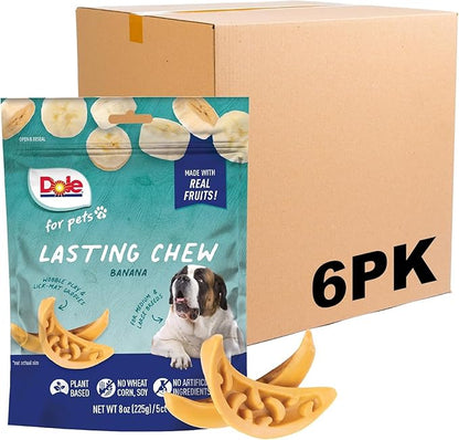 Dole for Pets Freshly Fetched Lasting Chew, Banana Flavor Dog Treats - Flavored with Real Fruit, No Wheat, Corn, Soy, Artificial Flavors, Colors, Preservatives, or Animal Products, 8 Ounce - 6 Pack