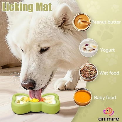 Lick Mat for Dogs, Animire Anti-Spilled Bow Tie Lick Bowls for Anxiety Relief, Silicone Slow Feeder Licking Pad with Suction Cups, Freezeable Dog Enrichment Toy for Boredom and Distraction(Green,L)