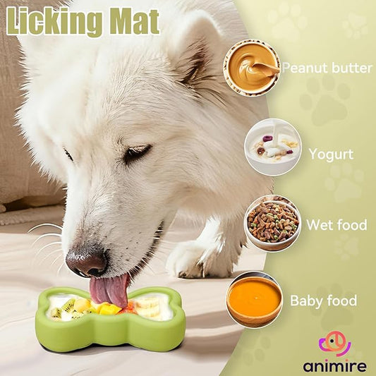 Lick Mat for Dogs, Animire Anti-Spilled Bow Tie Lick Bowls for Anxiety Relief, Silicone Slow Feeder Licking Pad with Suction Cups, Freezeable Dog Enrichment Toy for Boredom and Distraction(Green,L)