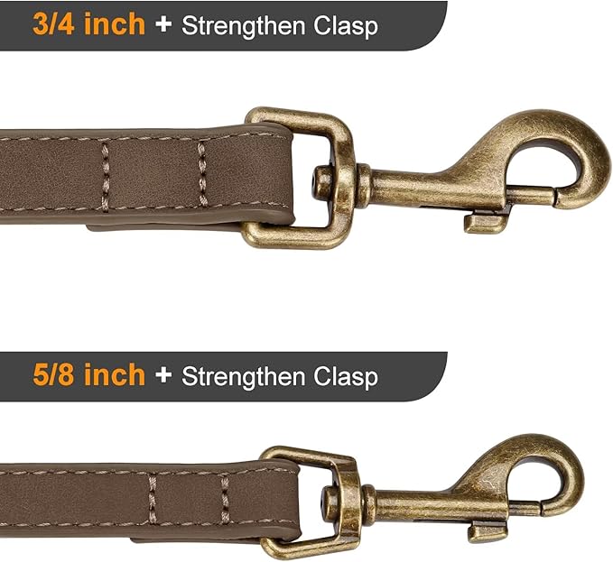 Didog Stylish PU Leather Dog Leash for Small Dogs, Easy to Clean 5ft Small Dog Leash with Metal Tangle-Free Clip, Fashionable and Elegant for Walking, Running and Training,Brown, S