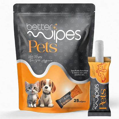 Better Wipes Pets - Extra Thick Pet Wipes for Dogs & Cats | Ultra Soft Dog Wipes for Paws, Face, Ears & Body | Hypoallergenic, Alcohol-Free Cat Wipes | Travel-Friendly Pet Cleaning Wipes | 25 Count