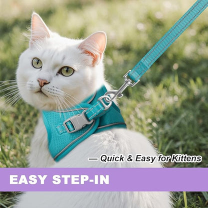 Cat Harness and Leash Set,Escape Proof Kitten Harness,Step in Adjustable Soft Lightweight,Easy Control,Reflective Strips Comfortable for Walking Travel(Ocean Blue,XXS)