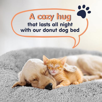 Donut Dog Bed - Premium Comfort for Anxiety Relief - Fluffy & Calming Design with Ultra-Plush Support | Cozy Round Dog Bed with Super Soft Circle Style (Grey, X-Large)