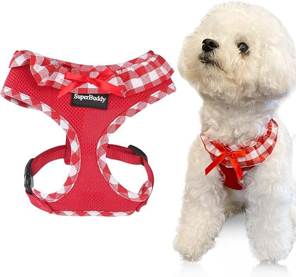 SuperBuddy Upgraded Soft Mesh Dog Harness, Super Breathable Lightweight Pet Harnesses for Puppy Dogs Outdoor Walking, Red Dog Harness -Medium