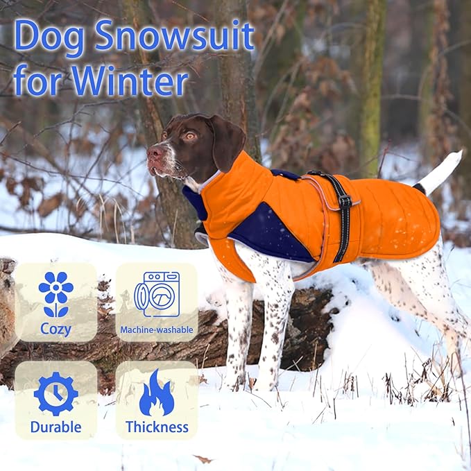 MIGOHI Warm Dog Jacket - Waterproof Small Dog Coat with Furry Collar, Windproof Dogs Fleece Vest, Reflective Cold Weather Coats for Small Dogs, Adjustable Buckle, Poodle,S,Orange