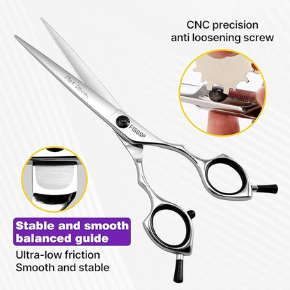 Straight Grooming Scissors for Dogs at Home 6.5 in Professional Dog Hair Scissor Trimming Small Dogs Pet Cat Shears Japan 440C Symmetric Handle Light Weight for Cutting Body Leg Hairs(6.5)