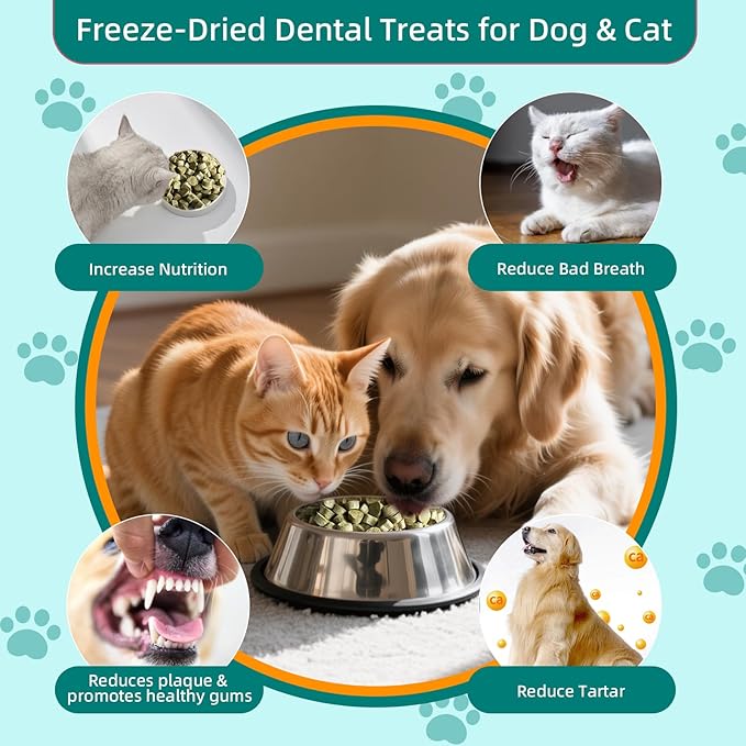 ERERMAB 4 Pack Dental Chews for Dogs, Freeze Dried Dog & Cat Treats to Help Clean Teeth & Freshen Breath,Supports Gum & Oral Health, Daily Oral Care Treats for Cats and Dogs