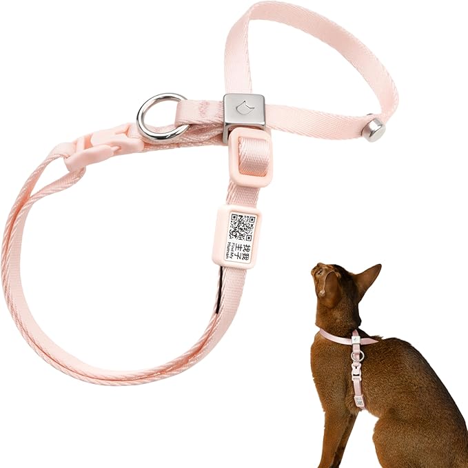 BuddyArmor Escape Proof Cat Harness Anti-Choke Quick Release Adjustable QR Code Soft Nylon Durable Lightweight Figure 8 Cat Harness Anti Escape for Kitten Small Medium Large Cats (Blush Pink, M)
