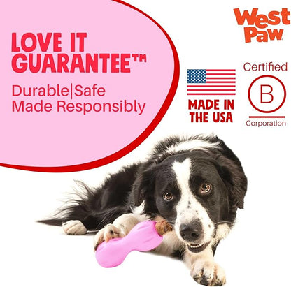 WEST PAW Zogoflex Qwizl Dog Puzzle Treat Toy – Interactive Chewing for Dogs – Dispenses Pet Treats – Brightly-Colored Dog Enrichment Toy for Aggressive Chewers, Fetch, Catch, Large 6.5", Bubblegum