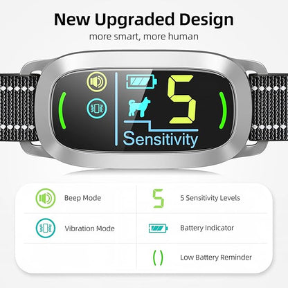 FAFAFROG Dog Bark Collar for Large Medium Small Dogs, Rechargeable Smart Bark Collar, Anti Barking Training Collar with 5 Adjustable Sensitivity Beep Vibration (Silver)