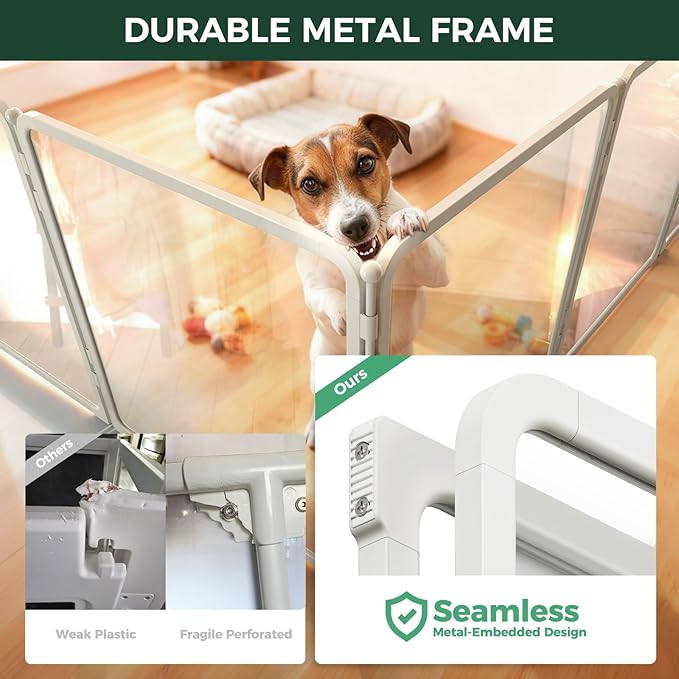 FXW Acrylic & Wire Mesh Indoor Dog Playpen, Heavy Duty 24 Inch 8 Panels Metal Dog Pen for Puppy and Small Dogs, White│Patented