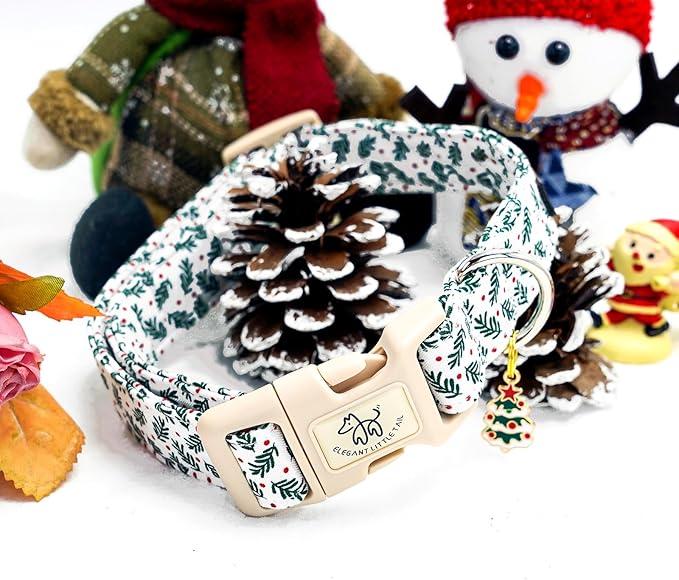 Elegant little tail Christmas Dog Collar, Green Pet Collar Cotton Soft Winter Dog Collars with Quick Release Buckle Pet Puppy Collars for Small Medium Large Dogs