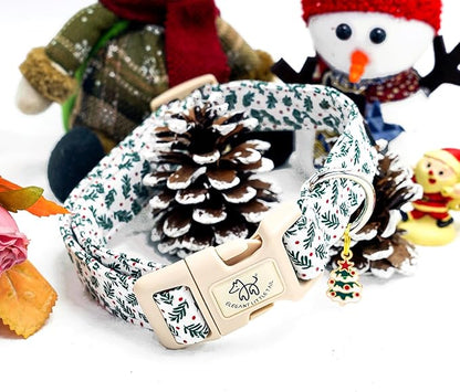 Elegant little tail Christmas Dog Collar, Green Pet Collar Cotton Soft Winter Dog Collars with Quick Release Buckle Pet Puppy Collars for Small Medium Large Dogs