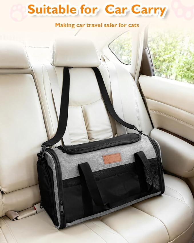 PETUX Airline Approved Pet Carrier - 17x11x9.5 in, Underseat, Top & Side Entry, Soft Sided Cat Dog Carrier for Small Cat & Dog Up to 12 lbs with Breathable Anti-Scratch Mesh for Travel & Vet - Grey