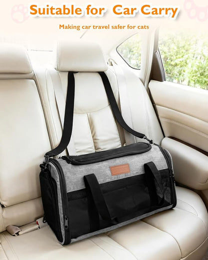 PETUX Airline Approved Pet Carrier - 17x11x9.5 in, Underseat, Top & Side Entry, Soft Sided Cat Dog Carrier for Small Cat & Dog Up to 12 lbs with Breathable Anti-Scratch Mesh for Travel & Vet - Grey