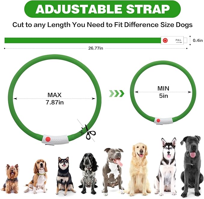 HIGO 2-Pack Light Up Dog Collar - Silicone LED Dog Collar Rechargeable Glow in The Dark, afety LED Dog Necklace Lights for Night Walking (Green)