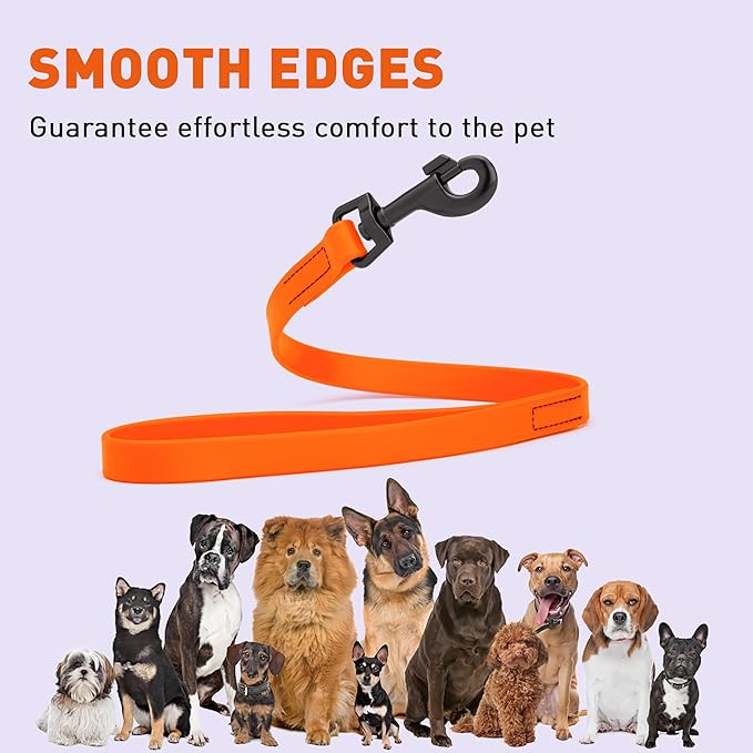 Dogline Biothane Waterproof Dog Leash Strong Coated Nylon Webbing with Black Hardware Odor-Proof Easy to Clean High Performance for Small or Large Dogs Made in USA 2 ft Lead, Hunter Orange