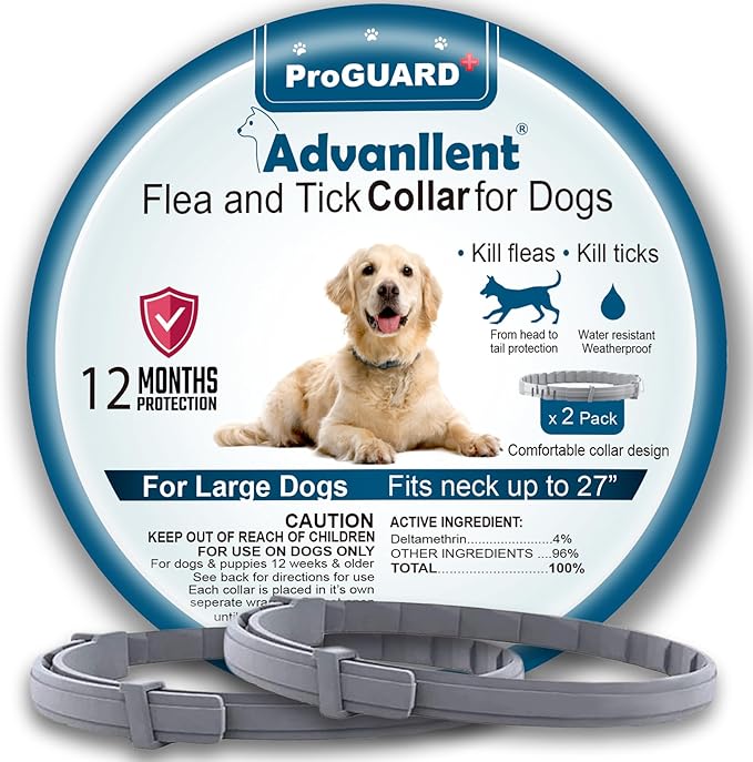 Advanllent Flea Collar for Dogs, Flea and Tick Prevention for Dogs Collar, Dog Flea and Tick Treatment, 2 Collars, 12 Months Prevention, One Size Fits All