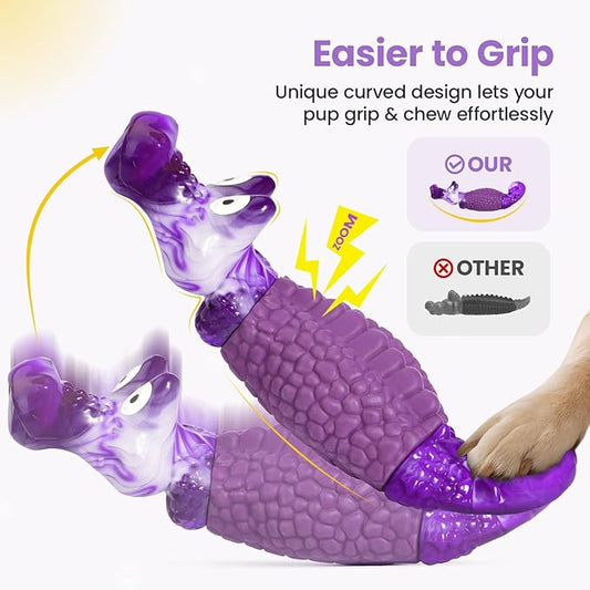 HGB Tough Dog Chew Toys for Aggressive Chewers, Squeaky Indestructible Dog Toy for Large Dogs to Keep Them Busy & Reduce Boredom for Small, Medium, Large Breed, Bacon Flavor