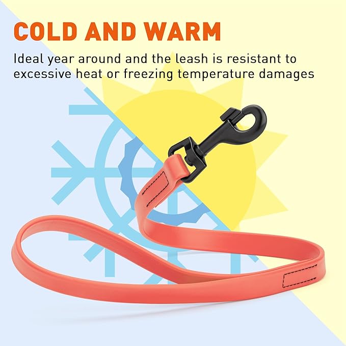 Dogline Biothane Waterproof Dog Leash Strong Coated Nylon Webbing with Black Hardware Odor-Proof Easy to Clean High Performance for Small or Large Dogs Made in USA 2 ft Lead, Coral