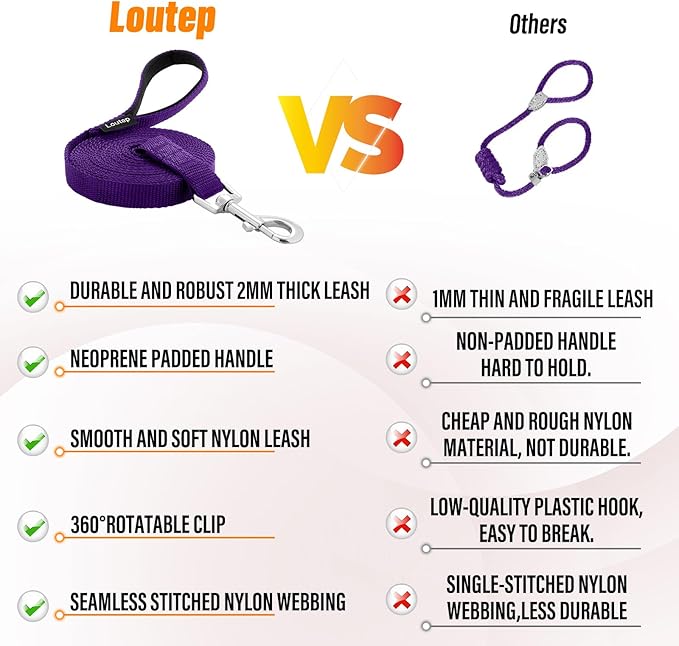 Dog Training Leash - Long Line for Recall & Obedience, Nylon Training Lead with Padded Handle, 15 ft / 20 ft / 30 ft / 50 ft / 100 ft - Long Leash for Dogs Outside, Small/Medium/Large