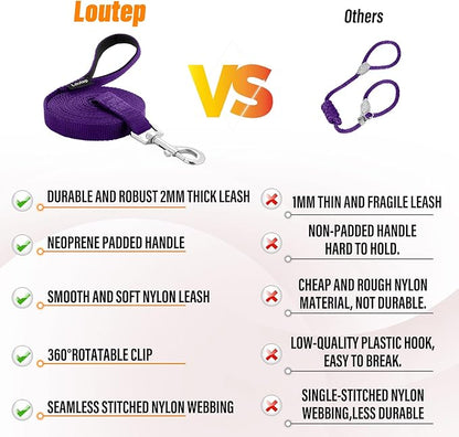 Dog Training Leash - Long Line for Recall & Obedience, Nylon Training Lead with Padded Handle, 15 ft / 20 ft / 30 ft / 50 ft / 100 ft - Long Leash for Dogs Outside, Small/Medium/Large