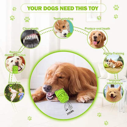 PIFFZEDO Dog Toys for Aggressive Chewers,Interactive Natural Rubber Chew & Squeaky Toy for Medium Breed Only(Not for Small Dog),Dog Toothbrush,Tough & Durable (Green,Medium)
