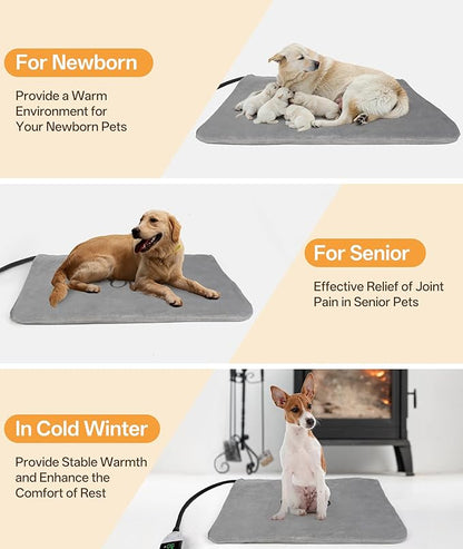 Ringco Pet Heating Pad for Dogs with 12 Adjustable Temperature, Waterproof & Chew Resistant Dog Heating Pad with Timer, Heated Dog Bed with Fleecy Cover (L: 32” x 20”)