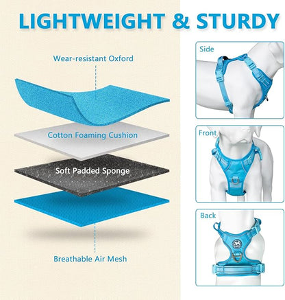 PoyPet No Pull Dog Harness, No Choke Reflective Dog Vest, Adjustable Pet Harnesses with Easy Control Padded Handle for Small Medium Large Dogs(Blue,M)