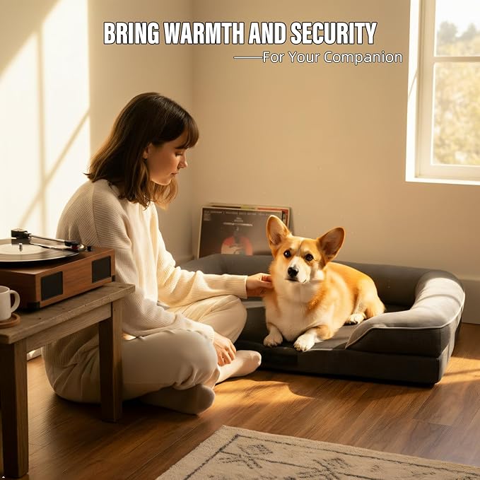 Orthopedic Egg-Shaped Sponge Dog Bed Medium Size Dog with Sides, Removable Cover and Non-Slip Bottom (Grey, 28 * 23 * 6)