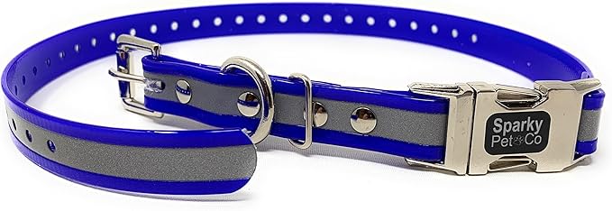 Sparky Pet Co - Apollo ECollar Replacement Strap - Dog Collar - Waterproof Biothane - Adjustable - Double Buckle - Quick Snap Metal Clasp - for Invisible Fence Systems - 3/4" x 28" (Reflective Blue)
