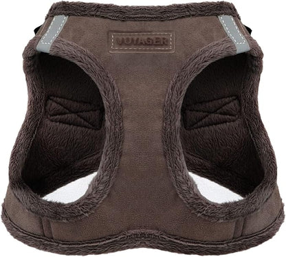 Best Pet Supplies - All Weather Plush, Reflective, No Pull Harness for Small, Medium Dogs, Cats - Secure with Hook & Loop Fastener, Buckle, Double D-Rings - Chocolate Suede, M