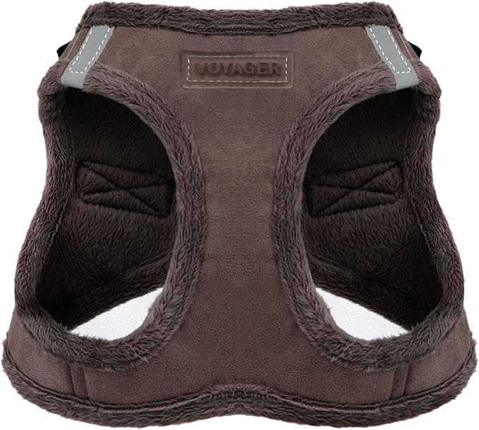 Best Pet Supplies - All Weather Plush, Reflective, No Pull Harness for Small, Medium Dogs, Cats - Secure with Hook & Loop Fastener, Buckle, Double D-Rings - Chocolate Suede, XS