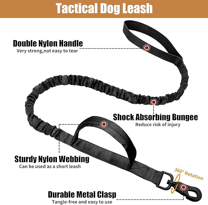 Tactical Dog Collar Leash Set, Adjustable Military Training Nylon Collar Dog Training with Control Handleand Metal Buckle, Dog Collar for Medium Large Dogs (Black,M)