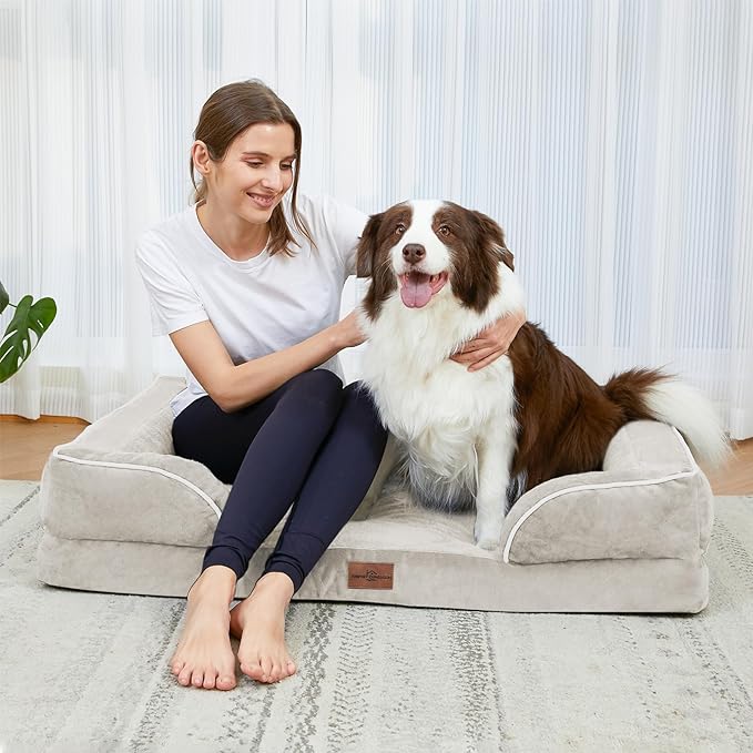 Comfort Expression Orthopedic Dog Bed for Extra Large Dogs 48x30 Inch, Waterproof Egg Crate Foam XXL Pet Bed with Removable Bolsters, Dog Couch with Washable Cover & Non-Slip Bottom, Beige