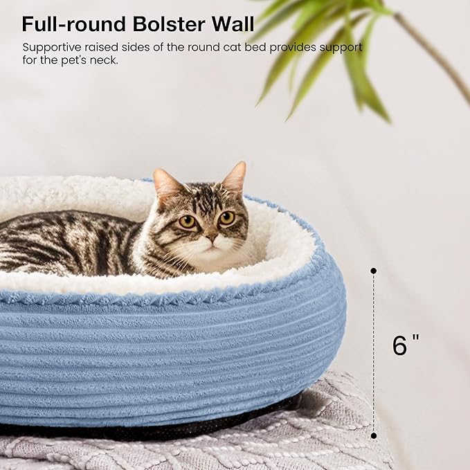Love's cabin Round Donut Cat and Dog Cushion Bed, 20in Pet Bed for Cats or Small Dogs, Anti-Slip & Water-Resistant Bottom, Super Soft Durable Fabric Pet beds, Washable Luxury Bed Sky Blue Stripe