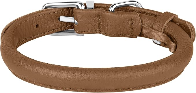OOPSDOGGY Rolled Leather Dog Collar Soft Roll Collars for Small Medium Large Dogs Puppy (Brown, XS, 8"-11")