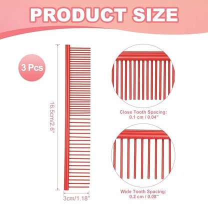 PETAXCELL Dog Cat Comb, Pet Combs Stainless Steel Teeth with Rounded Ends for Knots Mats Loose Hair Removal, 6.5IN (Red Coated, 3 Pack), Grooming Tool Intended for Long Curly Hair Pet