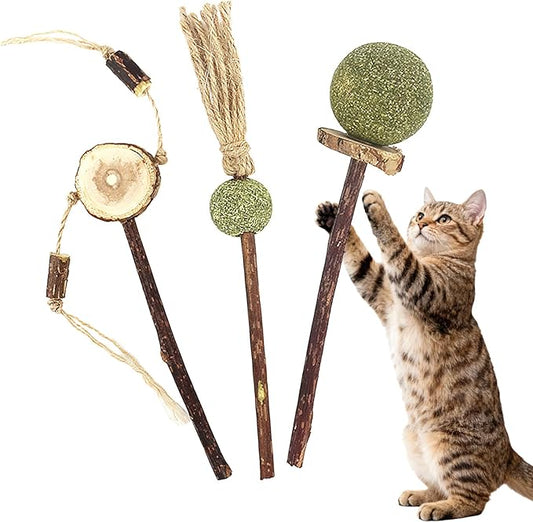3 PCS Natural Catnip Cat Toys Set - Cat Nip Chew Toy with Silver Vine & Sisal Rope for Kitten Teething, Dental Care, Anxiety Relief - Durable Cat Toy for Indoor Cats, Kittens to Adults