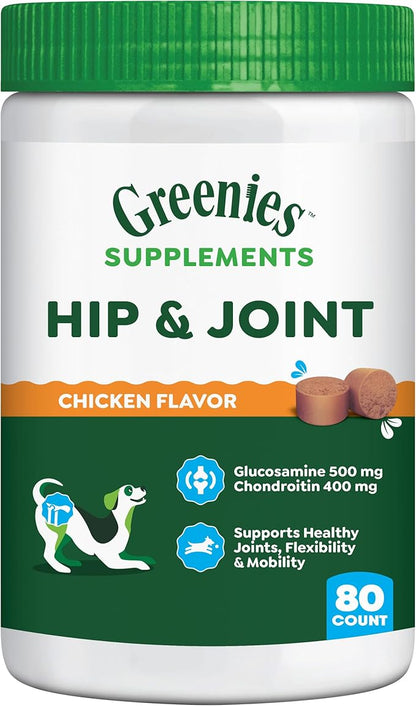 Greenies Supplements Hip and Joint Supplements for Dogs, Chicken Flavor, 16.2 oz. 80-Count